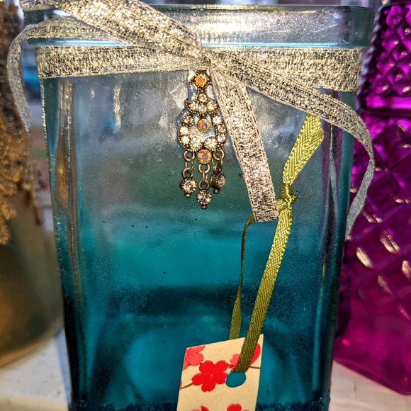 Other - Hand painted/decorated teal Vase